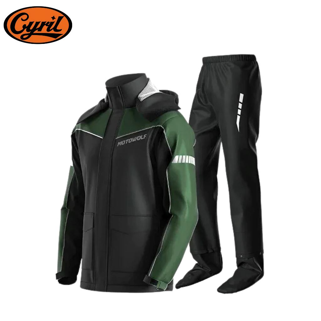 Calça e Blusa Corta Ventos, Impermeável e Refletiva para Motocicleta Calça e Blusa Corta Ventos, Impermeável e Refletiva para Motocicleta Cyril Preto Verde S 