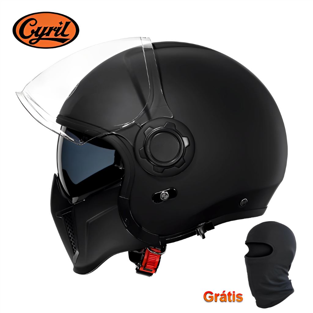 Capacete Articulado Lente Dupla OP12A Black Capacete Articulado Lente Dupla OP12A Cyril Black S 