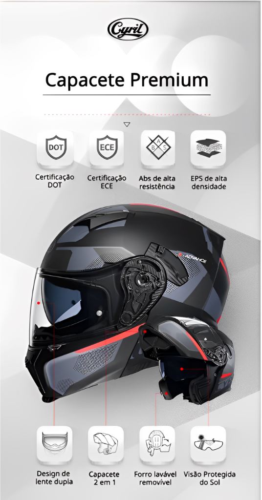 Capacete Moto Articulado Viseira Dupla AH121 Darkness Capacete Moto Articulado Viseira Dupla AH121 Cyril 
