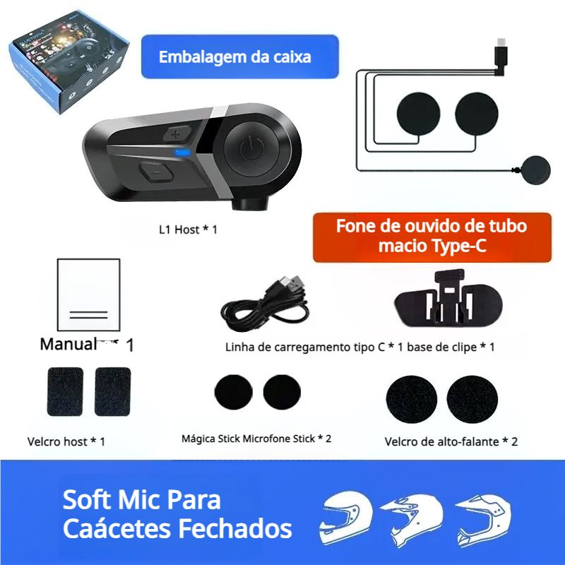 Headset Impermeável para Capacetes Headset Impermeável para Capacetes Cyril Soft Mic 